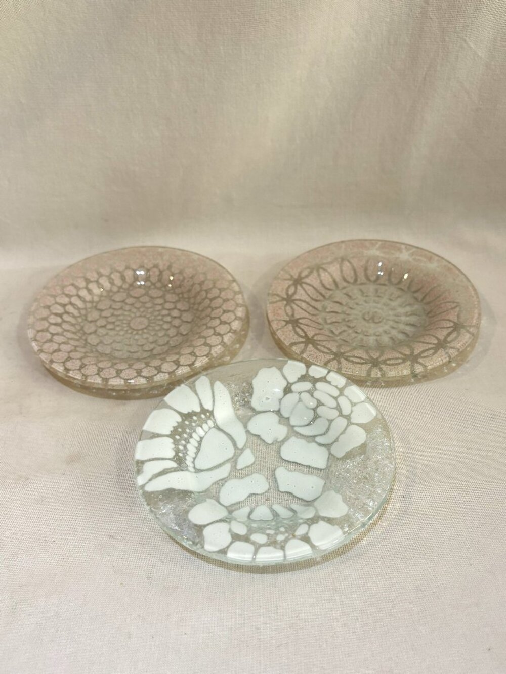 Set of 3 Sydenstricker Fused Glass Art Glass Trinket Dish Votive Candle Holder